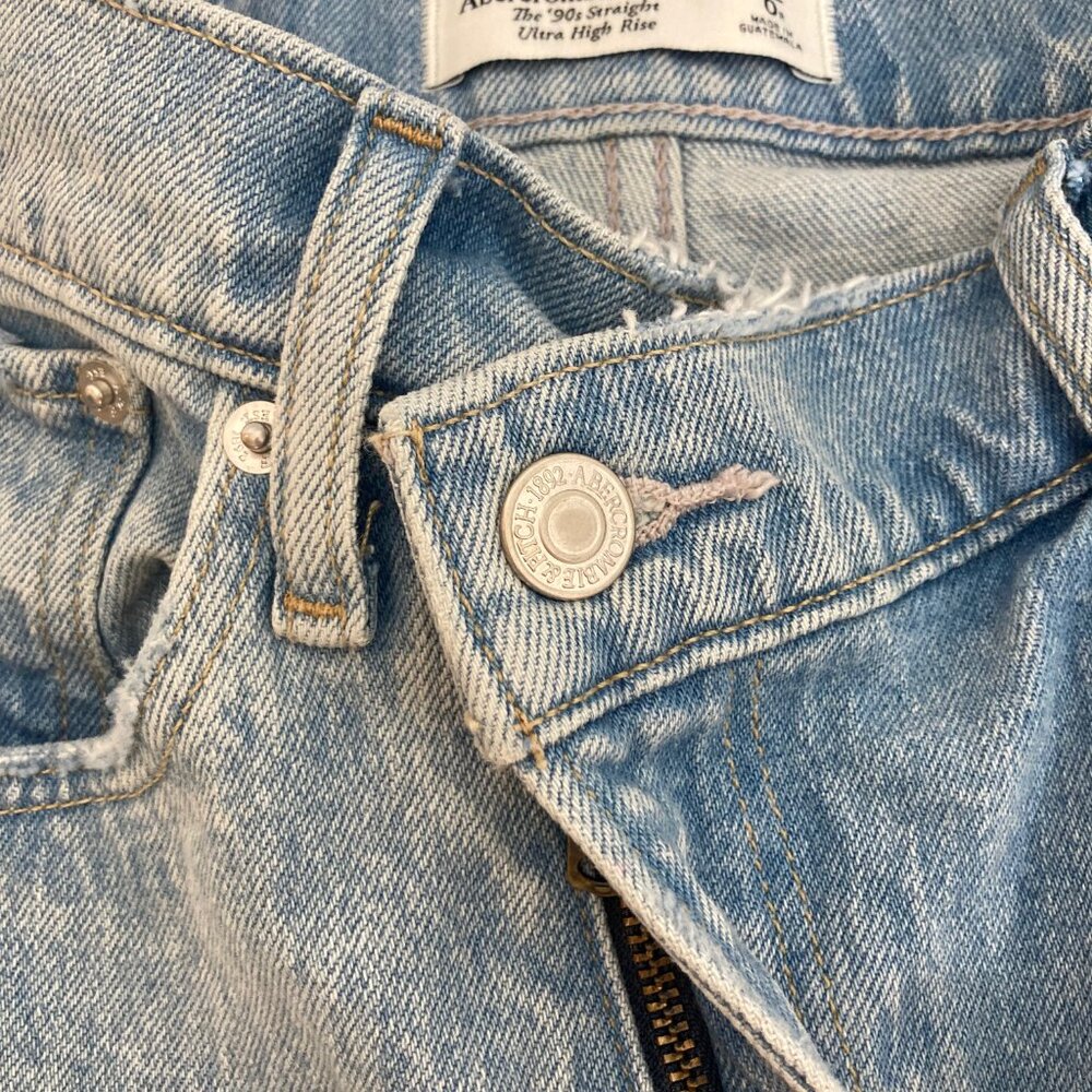 Abercrombie & Fitch 90s Straight Ultra High Rise Jeans 25 Blue Criss Cross Waist - Picture 5 of 9